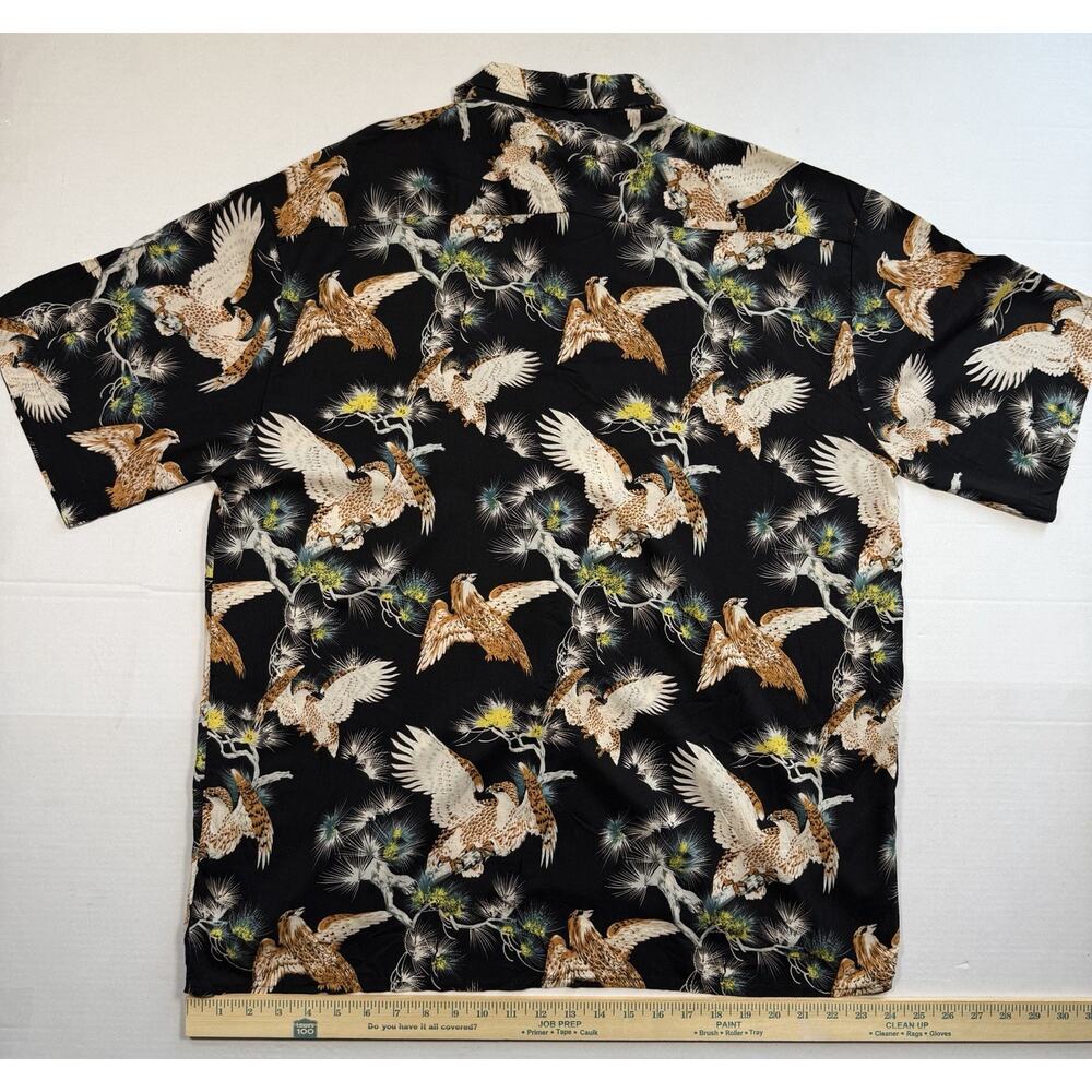 Monticello Hawaiian Shirt Mens XL Black Bird Print Rayon Short Sleeve Aloha - Picture 9 of 10